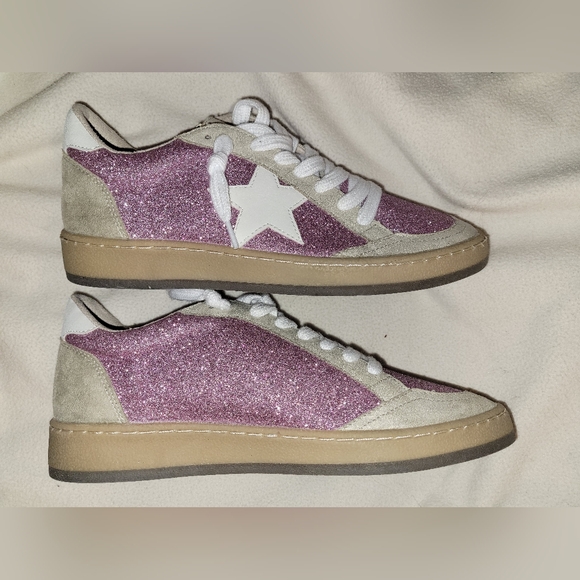 ShuShop Piera Pink Glitter Sneakers Retro-inspired Low-top White Star 8.5 NWOT - Picture 4 of 10